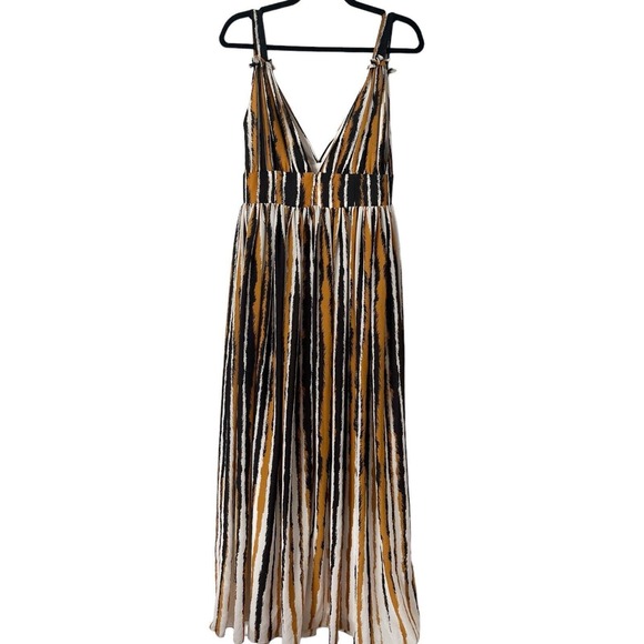 Ronny Kobo Brown Black Tiger Striped V Neck Maxi Dress Size Medium - Picture 5 of 9